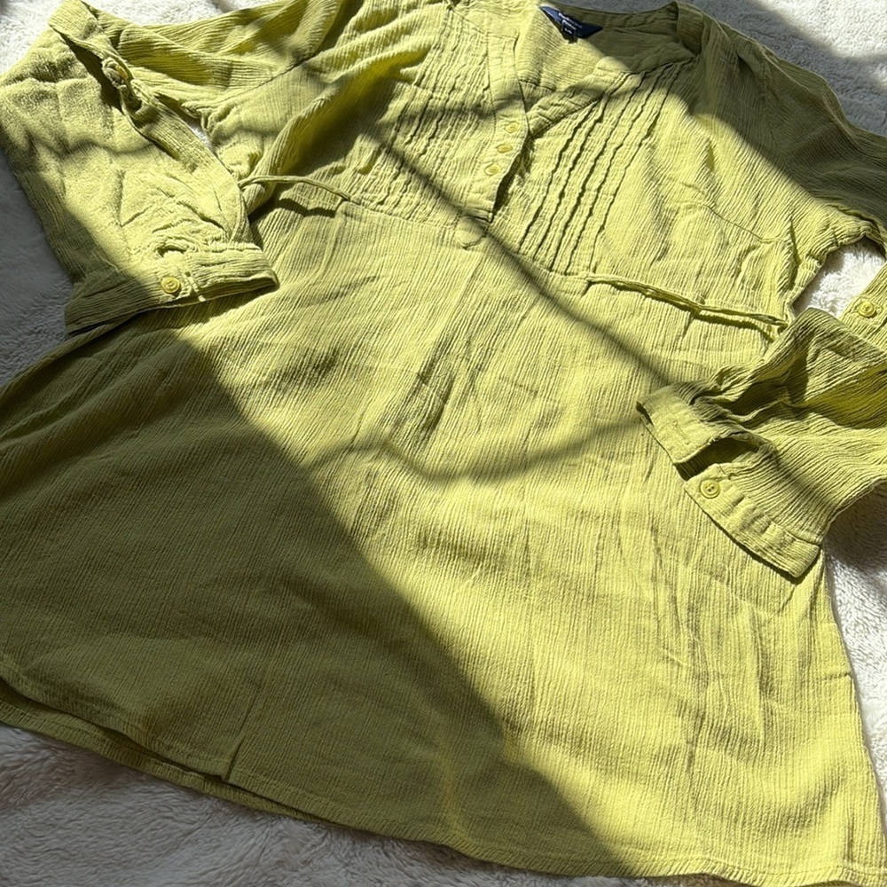 Reitmans Chartreuse Tunic Size Large Petite | Boho Style | Pin-Tuck Blouse | - Picture 5 of 8